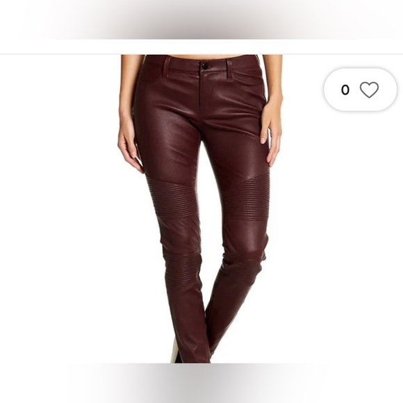 J Brand Tonya Burgundy Leather Moto Pants size 27 - Picture 1 of 6